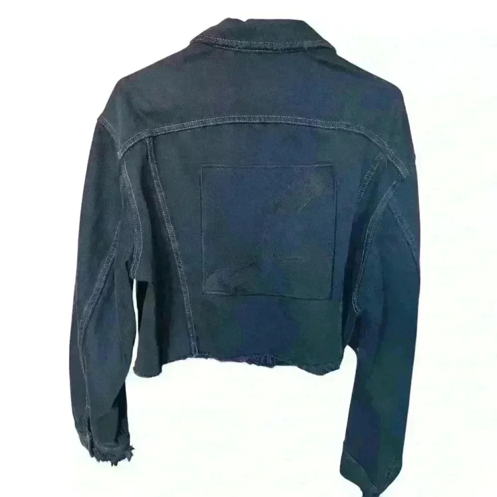 Free people Tricia Fix Western Crop denim jacket size L zipper in wash black nwt - Picture 2 of 12